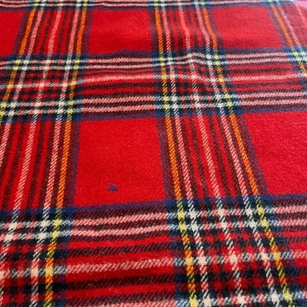 Faribo Wool Fringed Throw Lap Blanket Red Tartan Plaid Wool